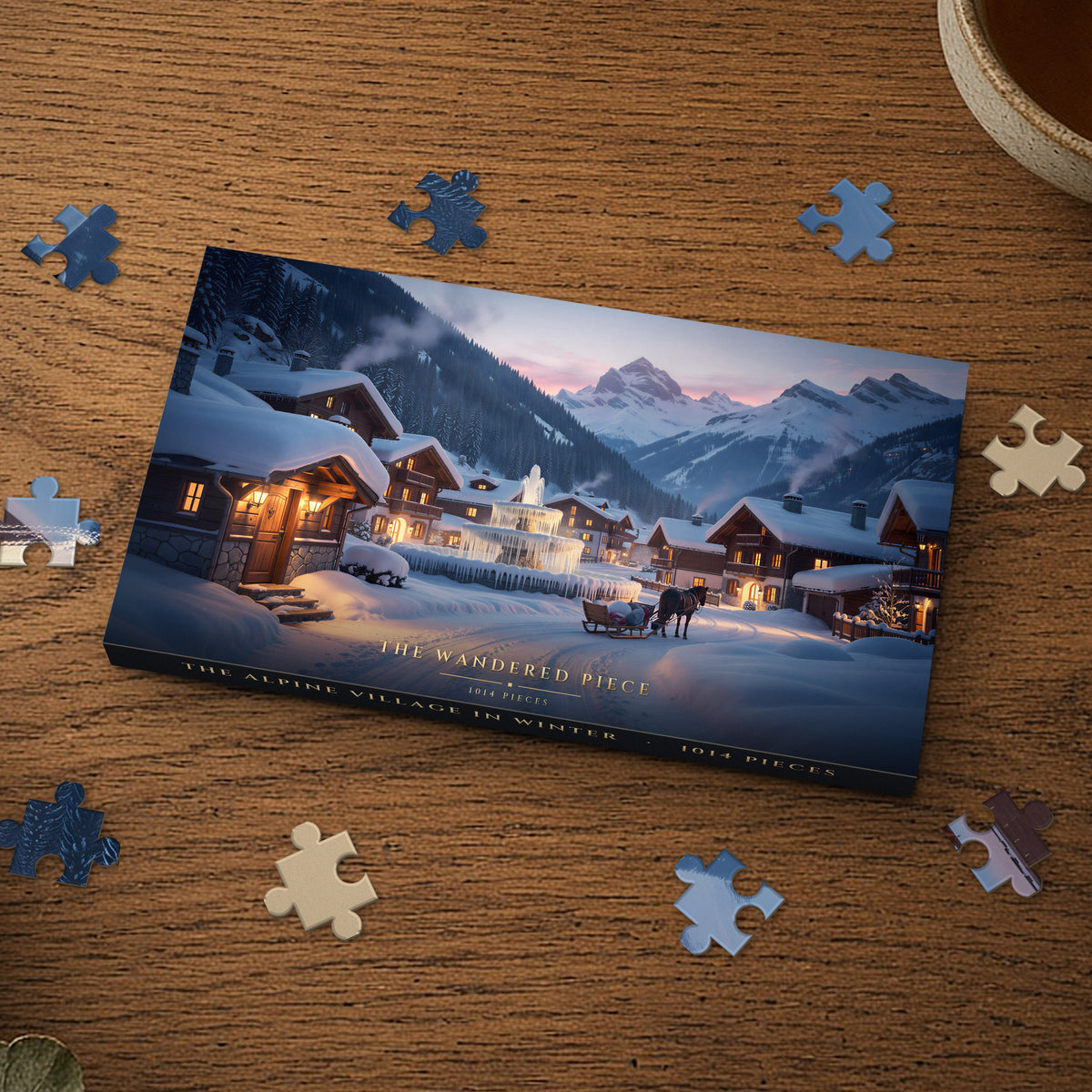The Alpine Village in Winter 1014 piece puzzle box, box design shown for illustration