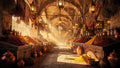 A sunlit Moroccan bazaar with colorful spices under ancient stone arches at morning light — travel art puzzle by The Wandered Piece