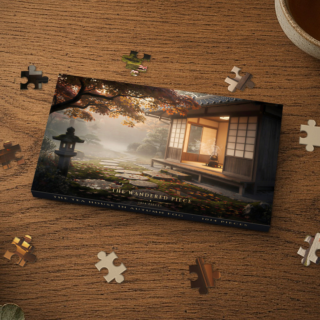 The Tea House in Autumn Fog 1014 piece puzzle box, box design shown for illustration
