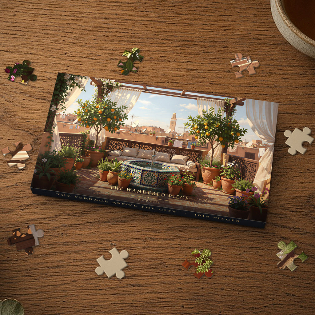 The Terrace Above the City 1014 piece puzzle box, box design shown for illustration