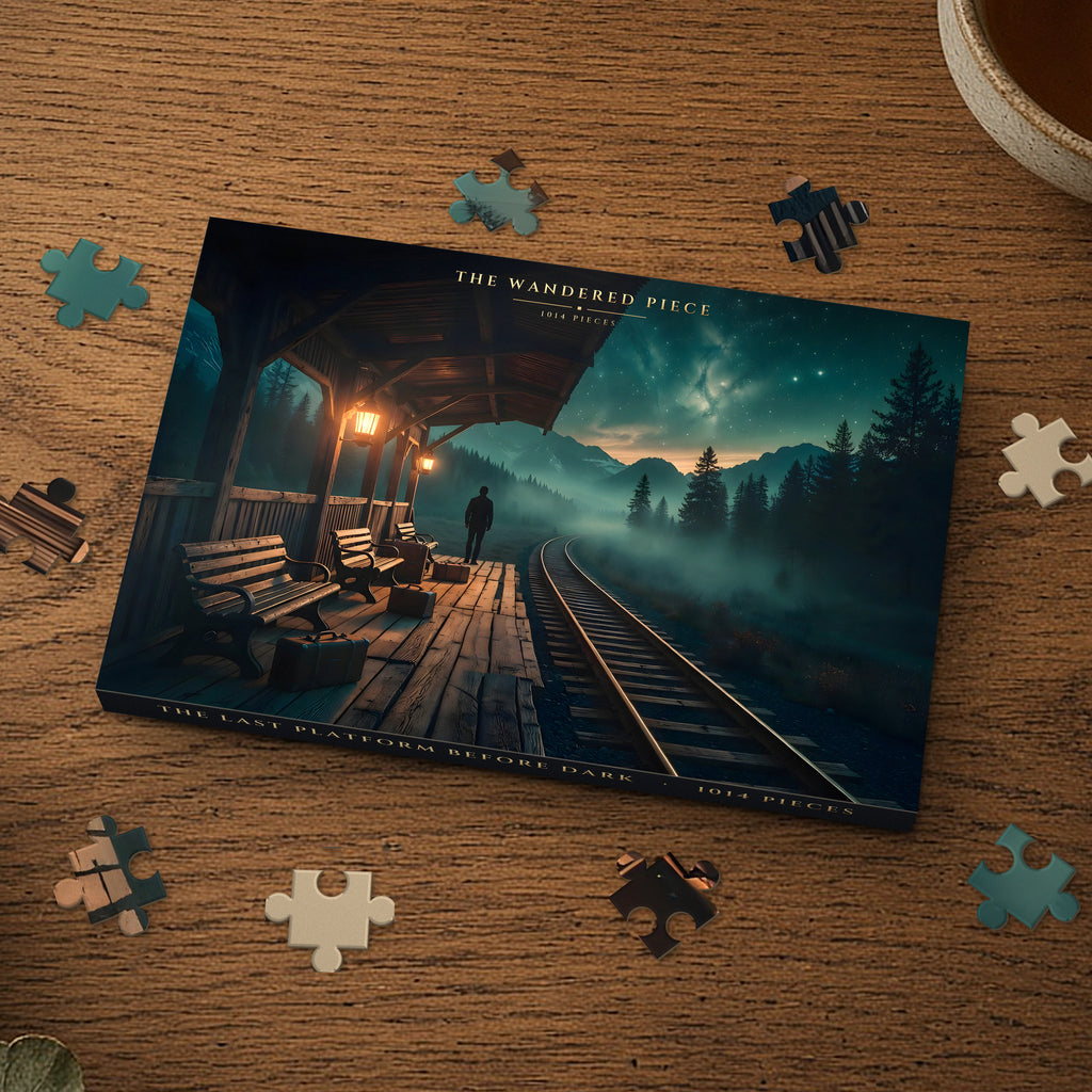 The Last Platform Before Dark 1014 piece puzzle box, box design shown for illustration