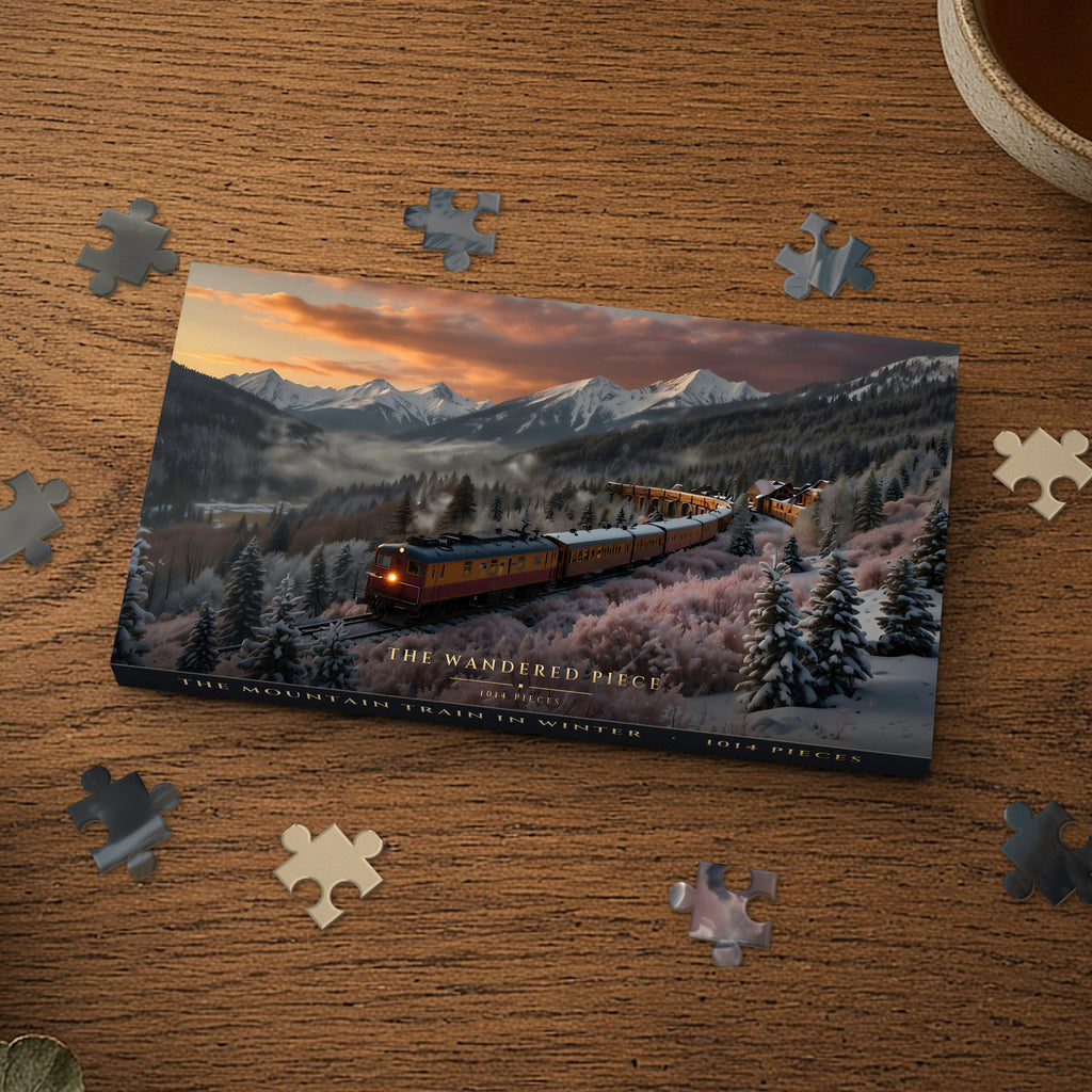 The Mountain Train in Winter 1014 piece puzzle box, box design shown for illustration