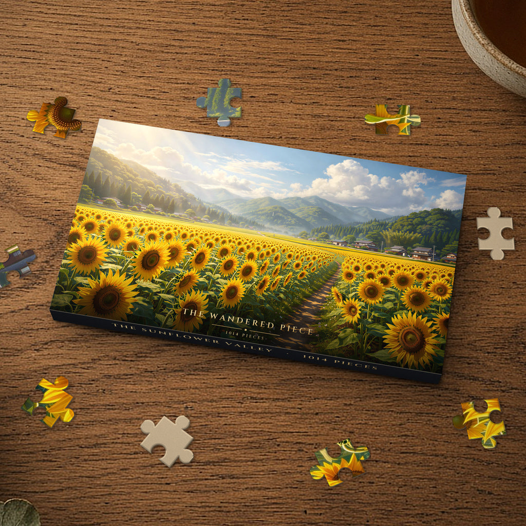 The Sunflower Valley 1014 piece puzzle box, box design shown for illustration