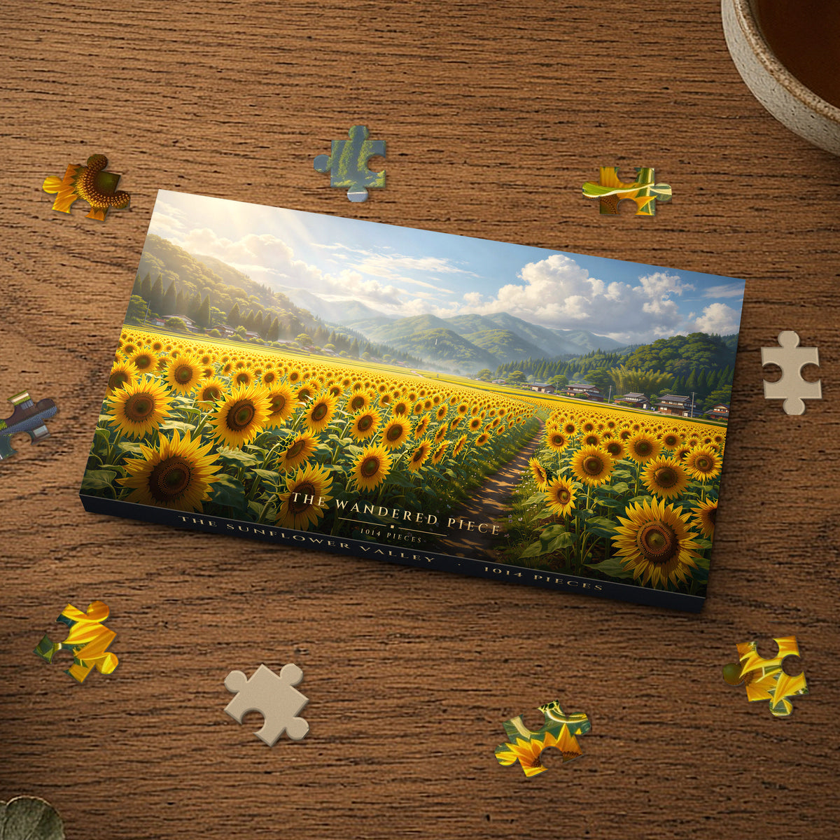 The Sunflower Valley 1014 piece puzzle box, box design shown for illustration