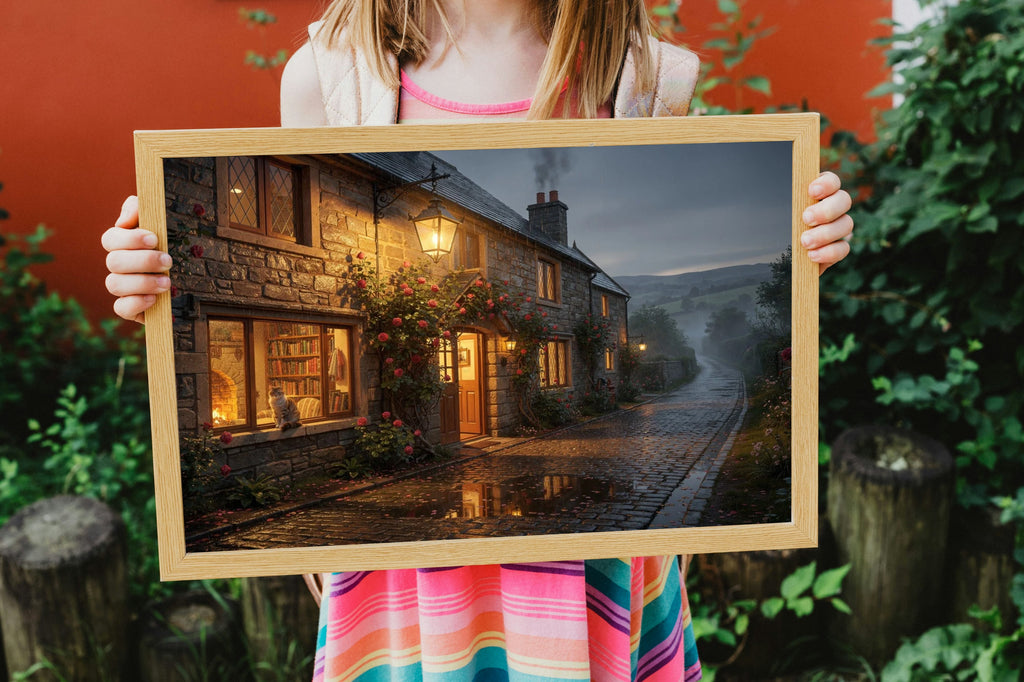 The Cottage in the Rain 1014 piece puzzle shown framed after completion