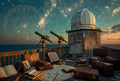An ivy-covered coastal observatory with amber windows and a comet trail at twilight — cinematic art puzzle by The Wandered Piece