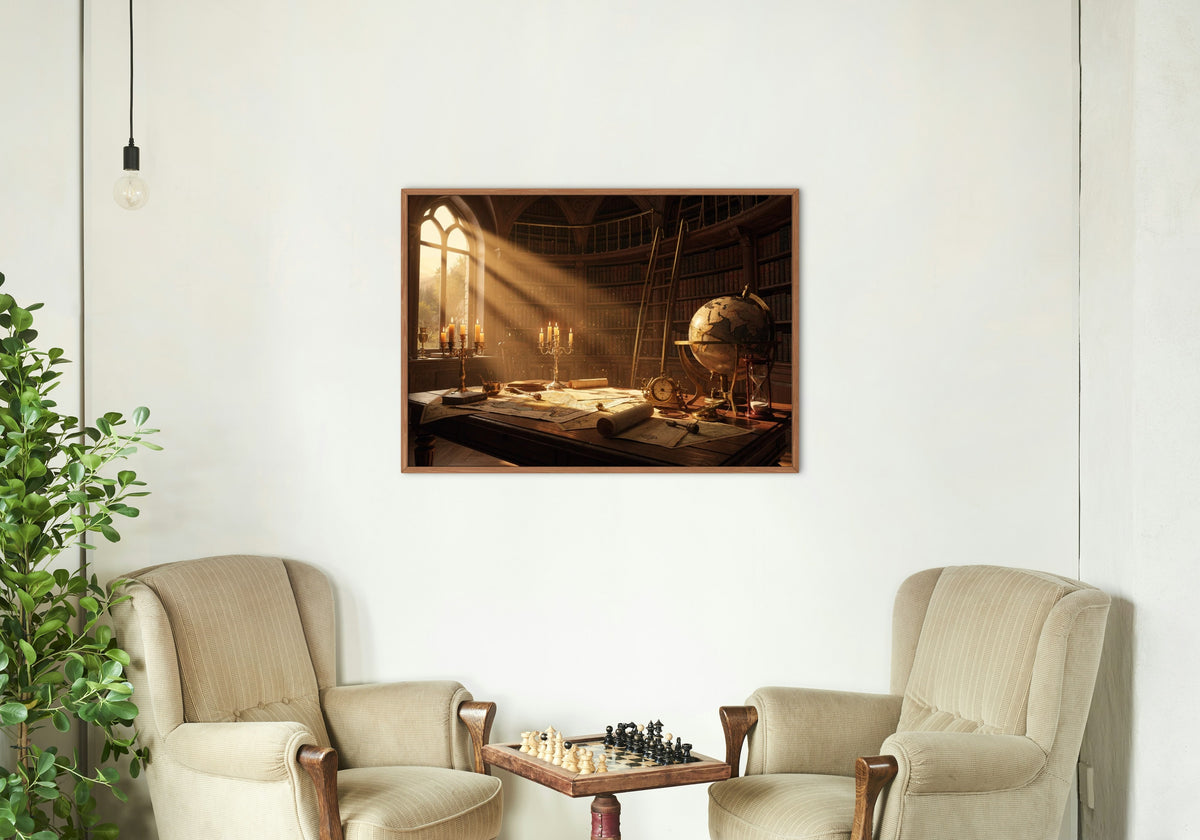 The Scholar's Table 1014 piece puzzle shown framed on a wall after completion