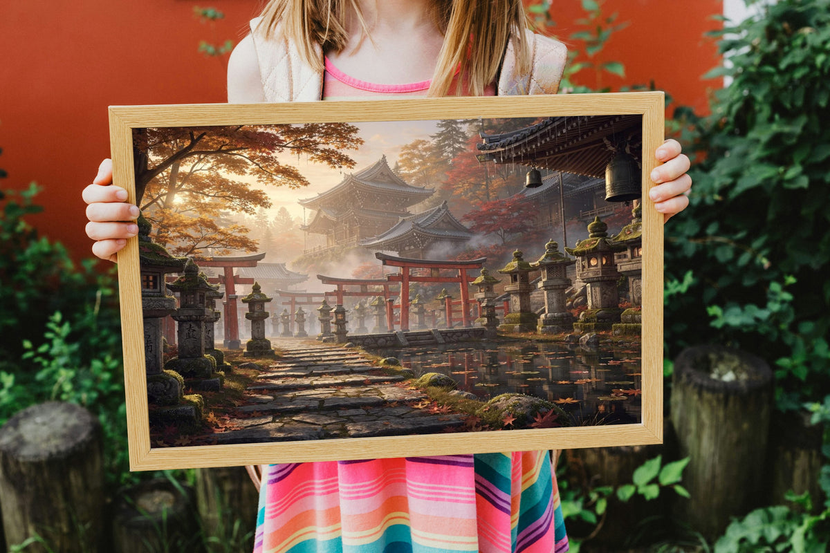The Shrine in Autumn 1014 piece puzzle shown framed after completion