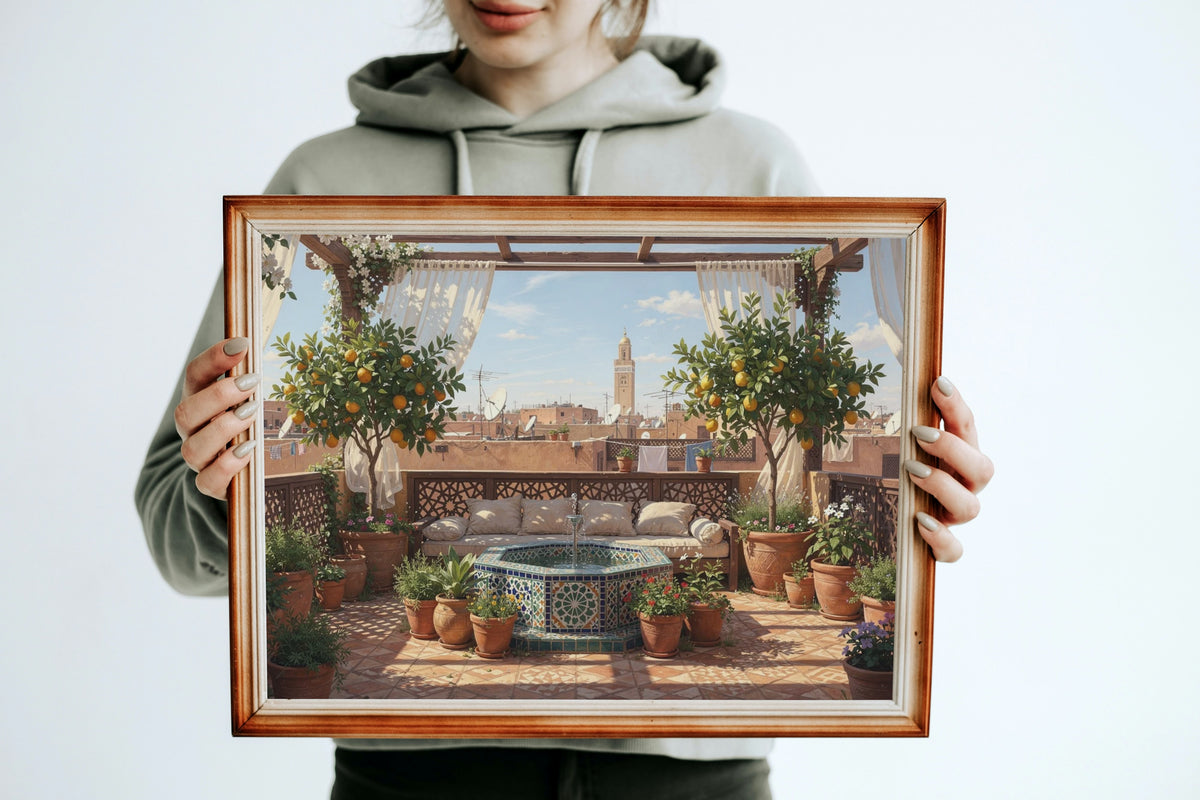 The Terrace Above the City 1014 piece puzzle shown framed after completion